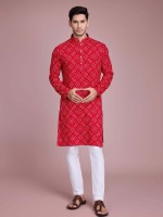 Red Rayon Readymade Kurta